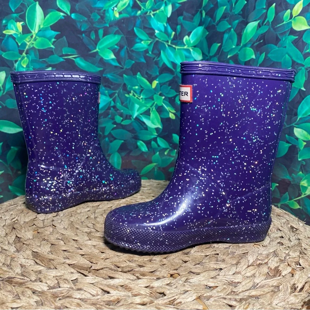 Hunter Purple Glitter Kids Rain Boots